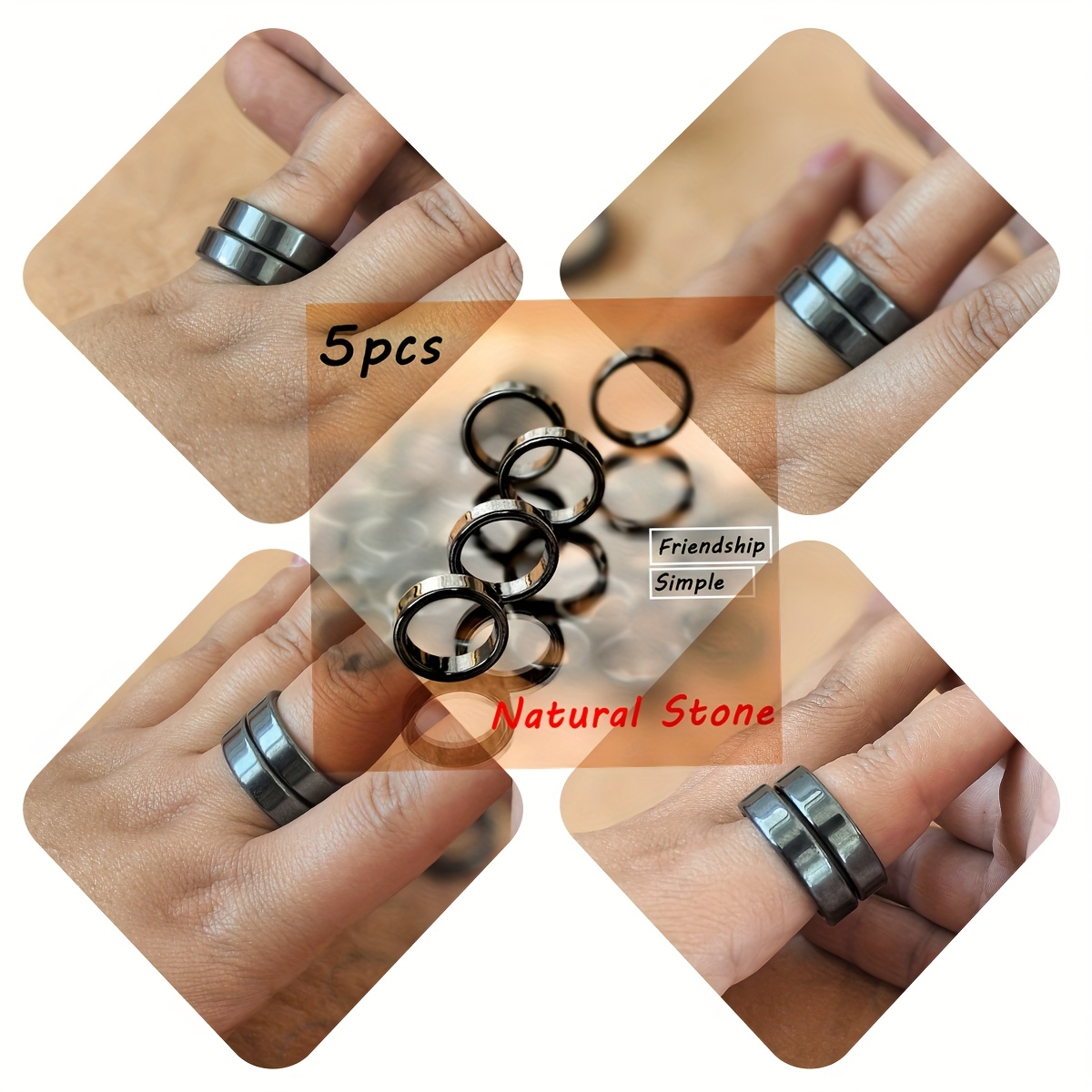 5 Terahertz Natural Stone Rings for Men and Women
